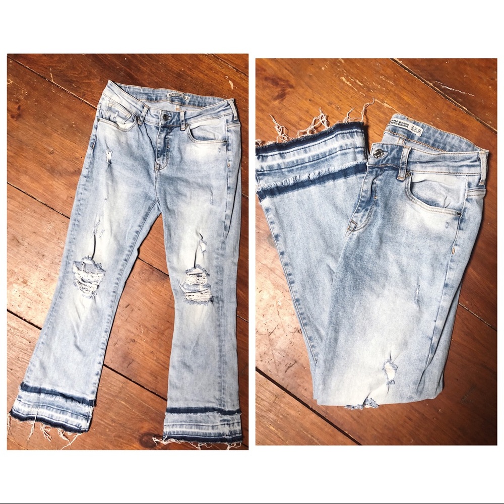 Zara Basic Light Wash Flare Capris - image 4